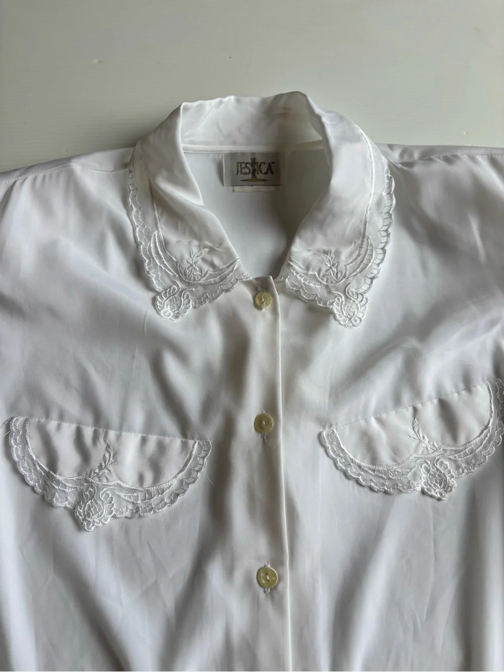 Vintage Jessica White Lace Collar Blouse Size 14 Secretary Chic - Picture 2 of 5
